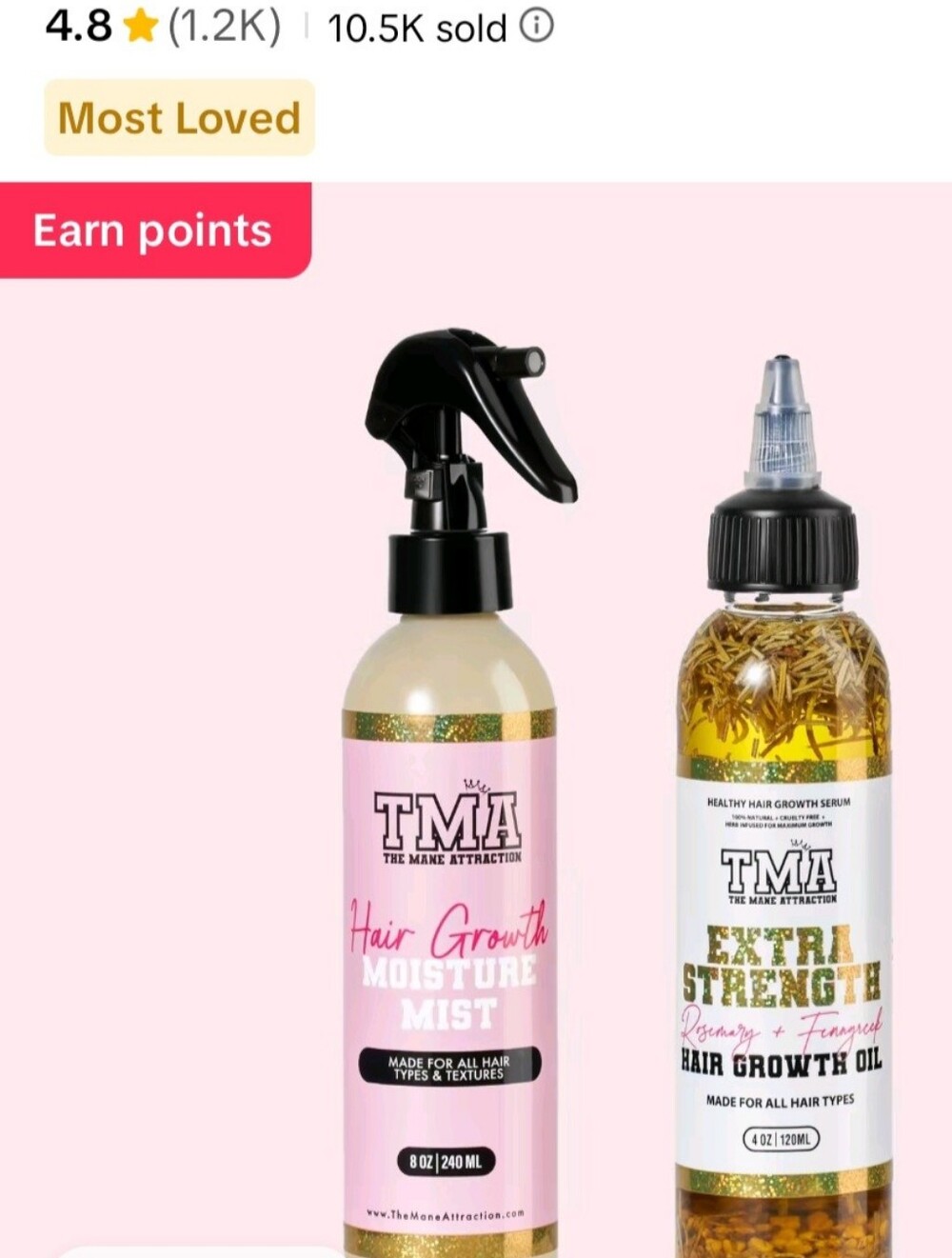 TMA Hair Growth Moisture Mist & Extra Strength Hair Growth Oil Set - Pink/Gold